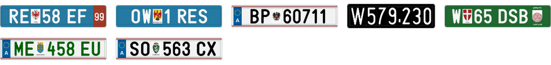 License plate recognition examples of Austria