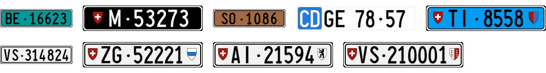 License plate recognition examples of Switzerland