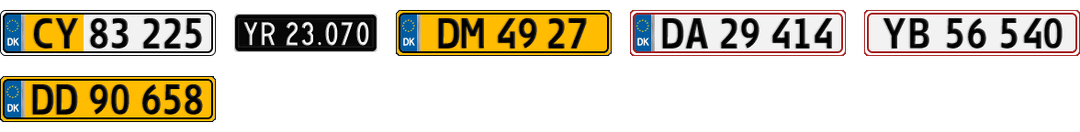 License plate recognition examples of Denmark