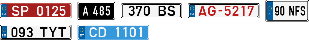 License plate recognition examples of Estonia