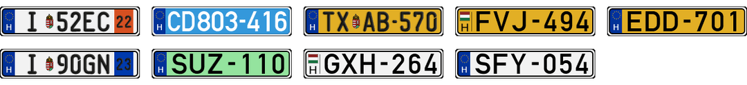 License plate recognition examples of Hungary