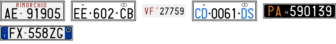 License plate recognition examples of Italy