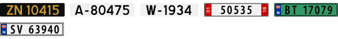 License plate recognition examples of Norway