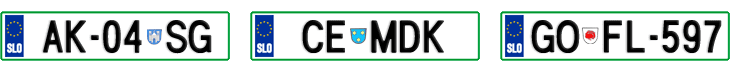 License plate recognition examples of Slovenia