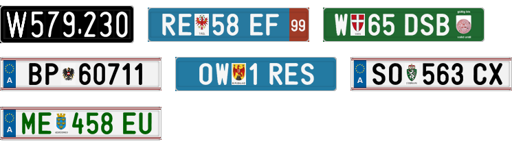 License plate recognition examples of Austria