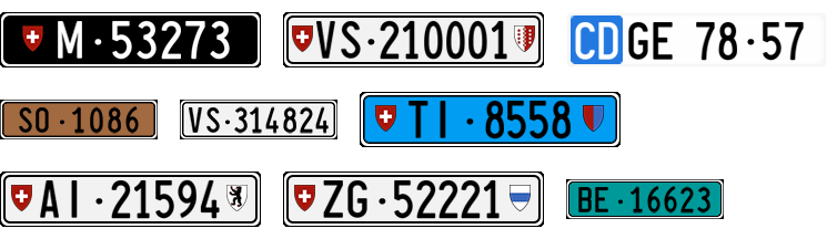 License plate recognition examples of Switzerland