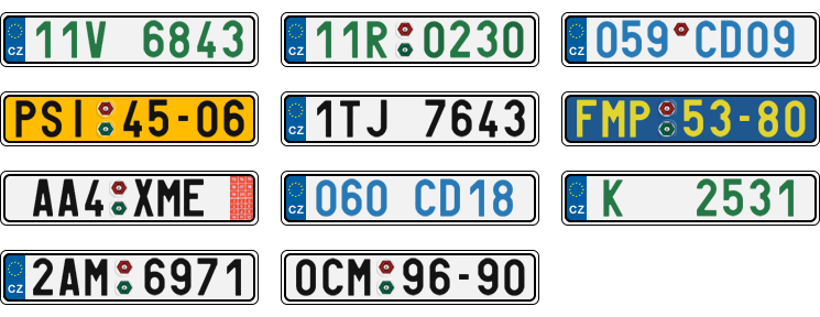 License plate recognition examples of Czech Republic
