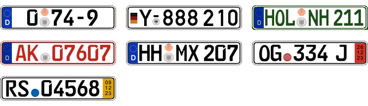 License plate recognition examples of Germany