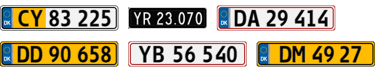 License plate recognition examples of Denmark