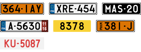 License plate recognition examples of Finland