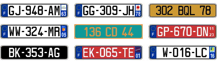 License plate recognition examples of France
