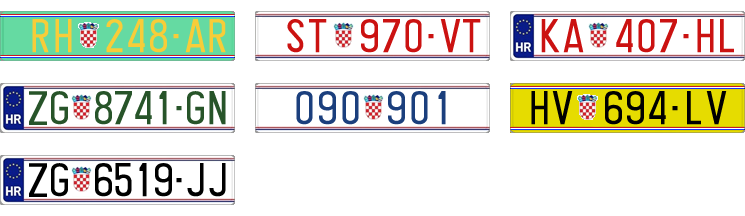 License plate recognition examples of Croatia