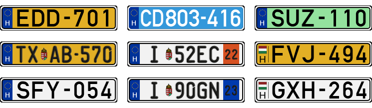 License plate recognition examples of Hungary