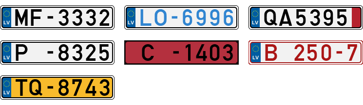 License plate recognition examples of Latvia
