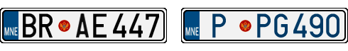 License plate recognition examples of Montenegro