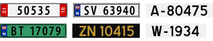 License plate recognition examples of Norway