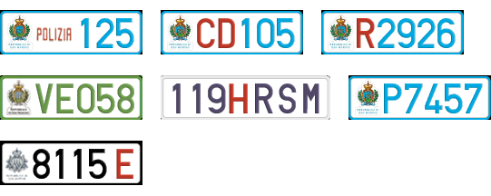 License plate recognition examples of San Marino