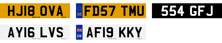 License plate recognition examples of United Kingdom